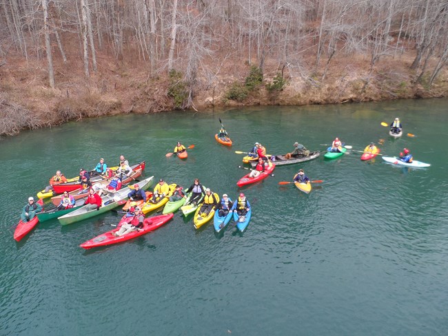 Kayaks and canoes on Little River