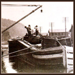 A canal boat at shore