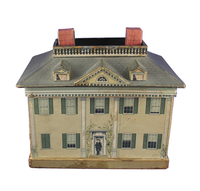 A stationery box in the shape of Henry W. Longfellow's Cambridge home, by L. Prang & Co.