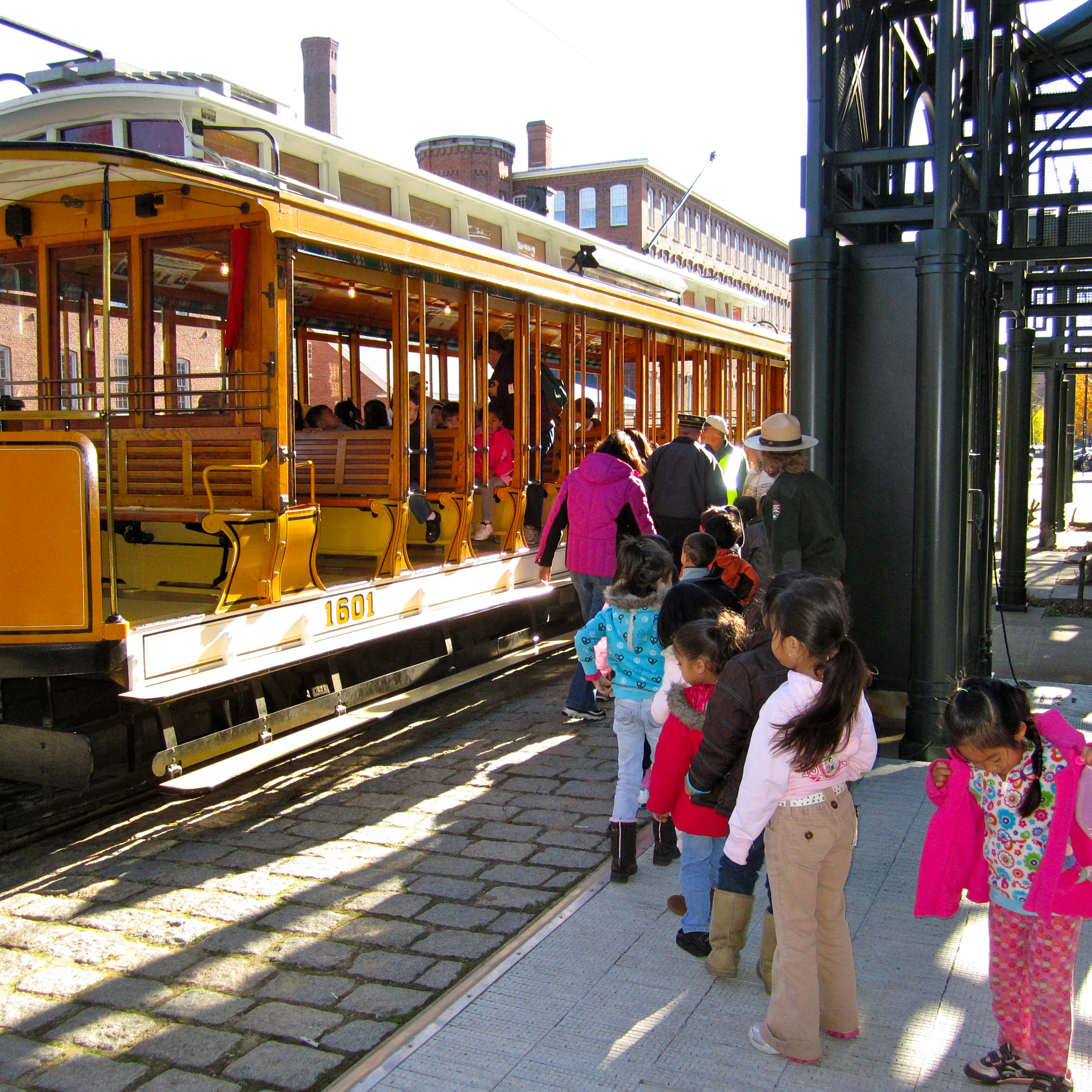 CW Morey Students board the Lowell NHP Trolley