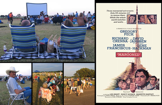 Images of Visitors enjoying Movies Under the Stars and a "Marooned" movie poster.