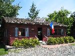 red log cabin