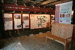 Wooden bench and exhibit displays