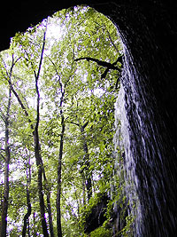 View from below the Historic Entrance waterfall at Mammoth Cave