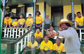 Park Rangers and school children at Birth Home