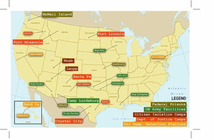 map of japanese internment camps