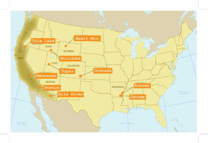 map of japanese internment camps