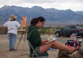 Jamie and Melissa Poulsen working outside at Manzanar. NPS Photo.