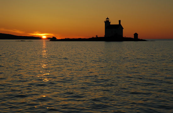 Gull Rock Light in Michigan at sunset