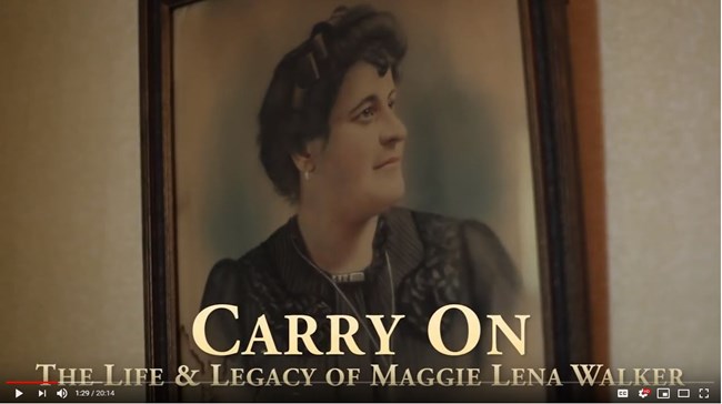 Still image of the title screen for Carry On: The Life and Legacy of Maggie Lena Walker