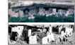Two small images - Current view of Spruce Tree House and historic photo of Cliff Palace