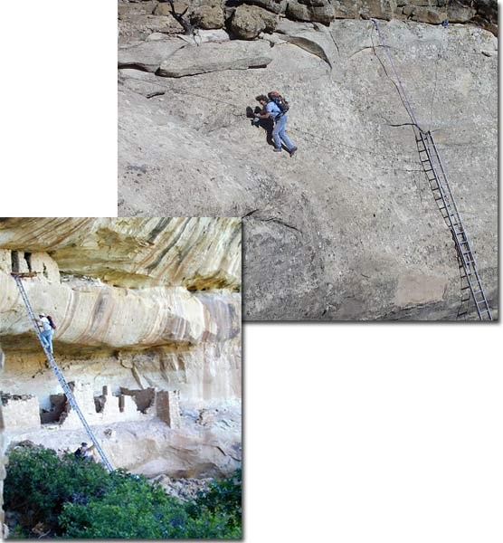 Typical backcountry access showing use of ladders and ropes.