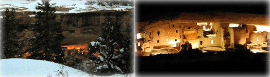 Images of Spruce Tree House lit up with luminaria. Images of Spruce Tree House lit up with luminaria.