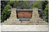 Welcome to Mesa Verde sign at entrance to park