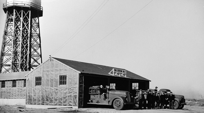 Fire Station #1 with water tower in background
