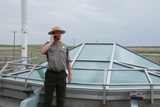 A ranger listens to the cell phone tour at Delta-09