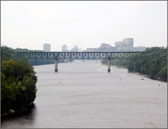 View of Downtown Minneapolis from the Lake Street Bridge.