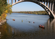The Ford Parkway Bridge spans the Mississippi River.
