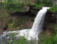 View of Minnehaha Falls from an overlook.