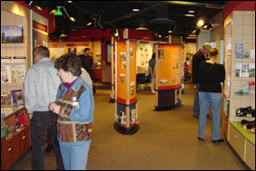 Visitors wander through the exhibits at the Mississippi River Visitor Center.