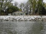 Sandbags and bank stabilization along river