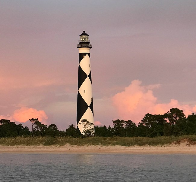 Sunset image of the Cape Lookout Lighthouse