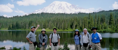 Japanese teachers from the 2010 Sister Mountain Workshop in front of Reflection Lake and Mount Rainier.