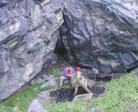 Archeologic testing of a rock shelter side.