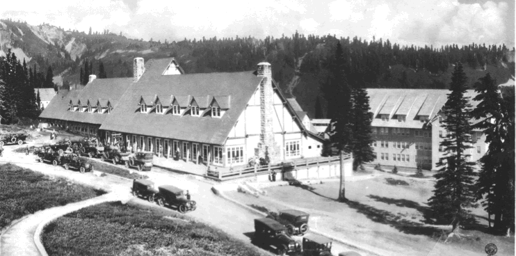 Cars in front of the Paradise Inn and Annex in the 1920s.