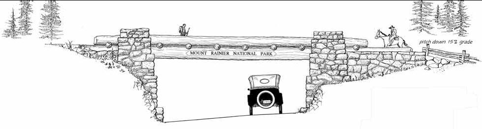 The Chinook Pass Entrance Arch, as drawn by the staff of the Historic American Engineering Record.