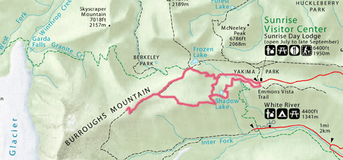 Trail route from White River to Burroughs Mountain/ NW.