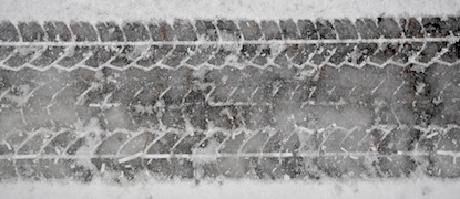 Tire tracks in snow.