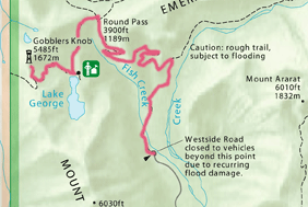 Trail route from Westside Road to Gobblers Knob/ SW.