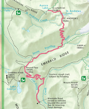 Trail route from Westside Road past Emerald Ridge to Klapatche Park / SW.