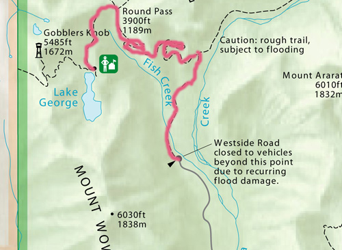 Trail route from Westside Road, near Nisqually entrance, to Lake George/ SW.