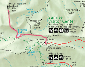 Trail route from Sunrise to Mount Fremont Lookout/ NW.