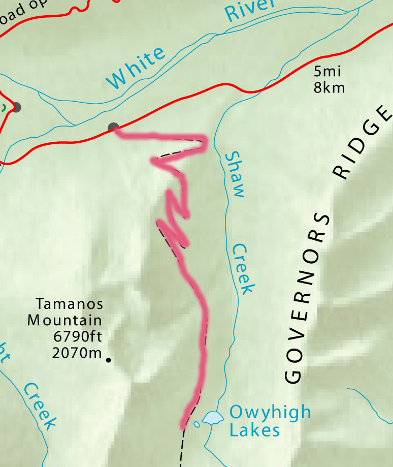 Trail route from White River to Owyhigh Lakes/ NE.