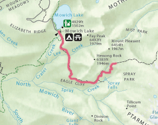 Trail route from Mowich Lake to Spray Park/ NW.