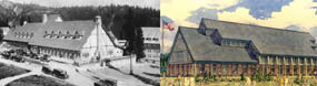 Paradise Inn in the 1920's next to artist drawing of new Paradise Visitor Center. Paradise Inn in the 1920's next to artist drawing of new Paradise Visitor Center.