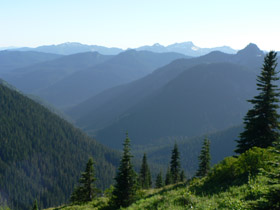 The Ohanapecosh River Valley seen from the Naches Peak Loop Trail near Tipsoo Lake.