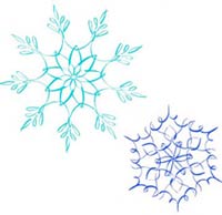 Drawing of two blue snowflakes.