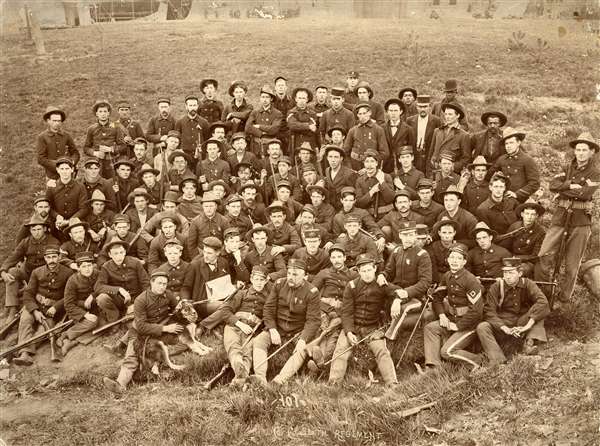 Carl Sandburg with his Company C, Sixth Infantry Regiment, Illinois Volunteers, 1898