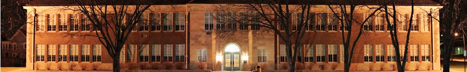 Exterior of Brown v. Board of Education NHS, the former Monroe Elementary School, at night.
