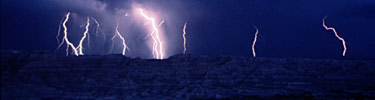 Nightime lightning storm in the Badlands