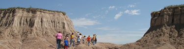 Students hiking in the Badlands