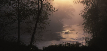 A foggy view of the Cuyahoga River. Photo by Tom Jones.