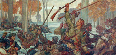 George Rogers Clark's men crossing flooded ground (from Mural in Clark Memorial).