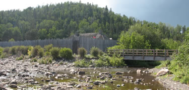 A footbridge crosses Grand Portage Creek outside the stockade at Grand Portage National Monument