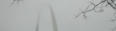 Gateway Arch in fog