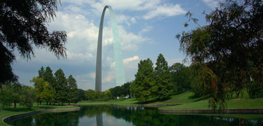 Gateway Arch and grounds in summer.